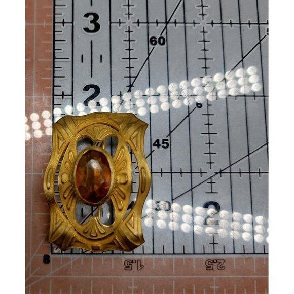 Buckle Style Czech Glass Brooch Light Brown Boho Stone Gold Tone Setting - Picture 3 of 10
